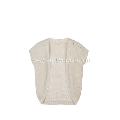 Girl's Knitted Pointelle Logo Embroidery Cardigan Cape